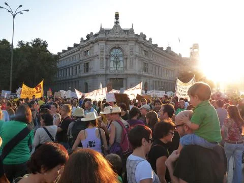 Massive demonstration. 15-O protests, Madrid. 15M Stock Photos