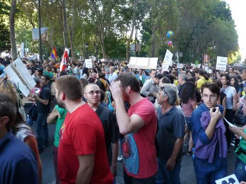 Massive demonstration. 15-O protests, Madrid. 15M Stock Photos
