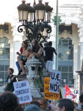 Massive demonstration. 15-O protests, Madrid. 15M Stock Photos