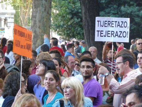 Massive demonstration. 15-O protests, Madrid. 15M Stock Photos