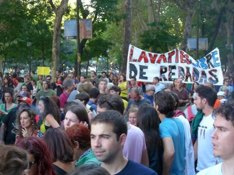 Massive demonstration. 15-O protests, Madrid. 15M Stock Photos