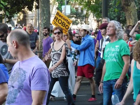 Massive demonstration. 15-O protests, Madrid. 15M Stock Photos