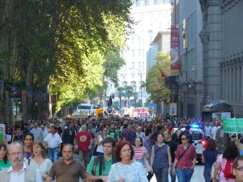 Massive demonstration. 15-O protests, Madrid. 15M Stock Photos