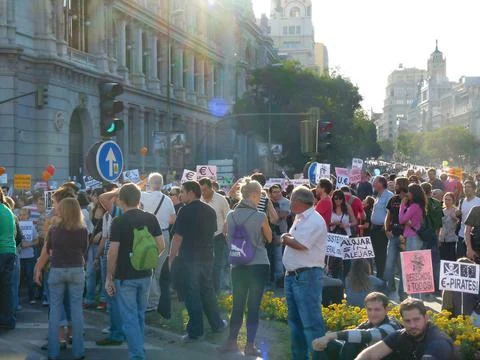 Massive demonstration. 15-O protests, Madrid. 15M Stock Photos