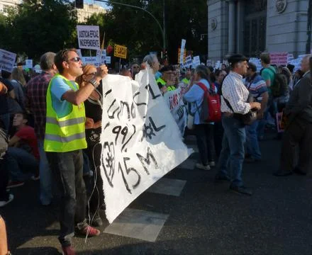 Massive demonstration. 15-O protests, Madrid. 15M Stock Photos