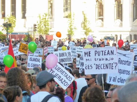 Massive demonstration. 15-O protests, Madrid. 15M Stock Photos