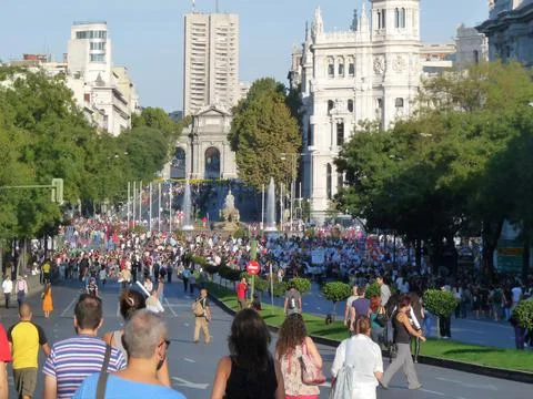 Massive demonstration. 15-O protests, Madrid. 15M Stock Photos