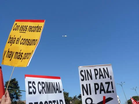 Massive demonstration. 19-F protests, Madrid. 15M Stock Photos