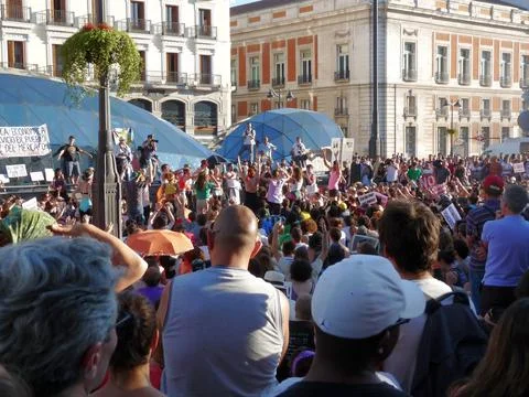 Massive demonstration. 19-J protests, Madrid. 15M Stock Photos