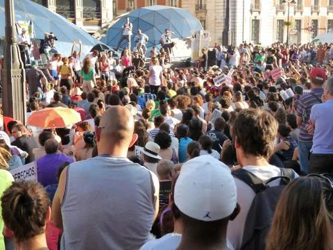 Massive demonstration. 19-J protests, Madrid. 15M Stock Photos