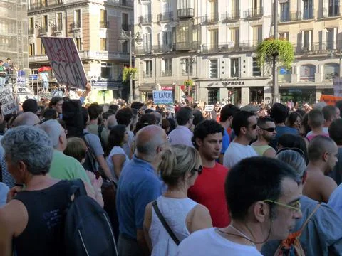 Massive demonstration. 19-J protests, Madrid. 15M Stock Photos