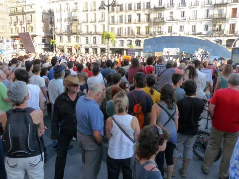 Massive demonstration. 19-J protests, Madrid. 15M Stock Photos