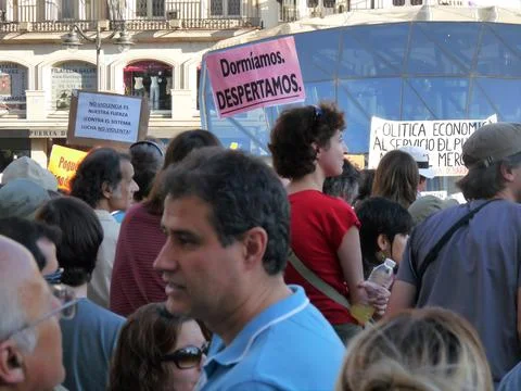 Massive demonstration. 19-J protests, Madrid. 15M Stock Photos