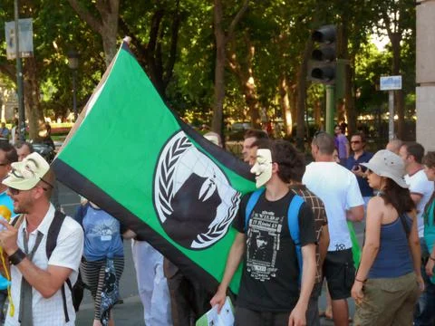 Massive demonstration. 19-J protests, Madrid. 15M Stock Photos