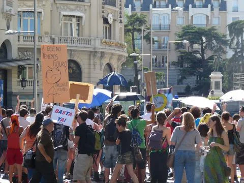 Massive demonstration. 19-J protests, Madrid. 15M Stock Photos