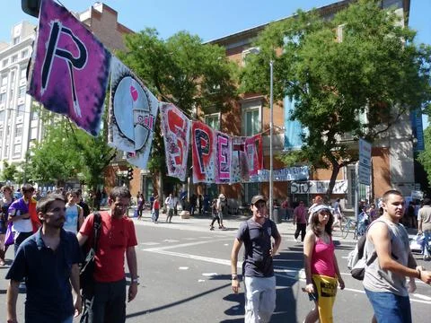 Massive demonstration. 19-J protests, Madrid. 15M Stock Photos