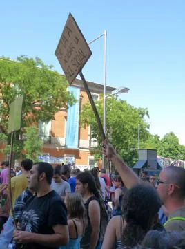 Massive demonstration. 19-J protests, Madrid. 15M Stock Photos
