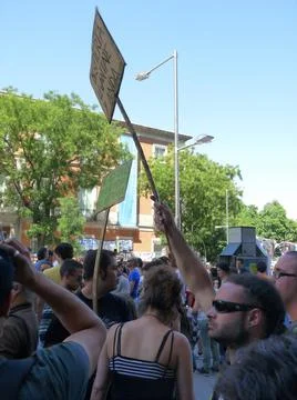 Massive demonstration. 19-J protests, Madrid. 15M Stock Photos
