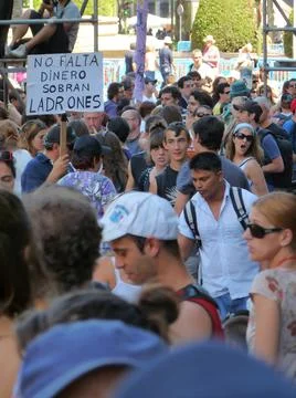 Massive demonstration. 19-J protests, Madrid. 15M Stock Photos