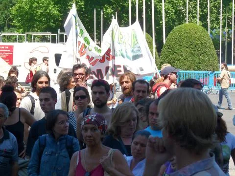 Massive demonstration. 19-J protests, Madrid. 15M Stock Photos