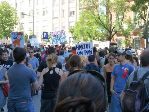 Massive demonstration. 19-J protests, Madrid. 15M Stock Photos