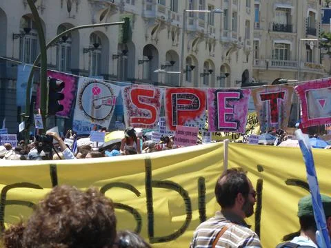 Massive demonstration. 19-J protests, Madrid. 15M Stock Photos
