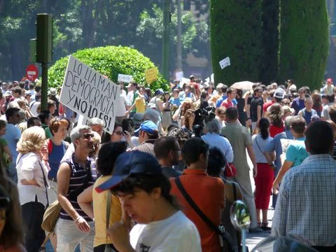 Massive demonstration. 19-J protests, Madrid. 15M Stock Photos