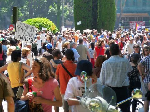 Massive demonstration. 19-J protests, Madrid. 15M Stock Photos