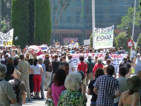 Massive demonstration. 19-J protests, Madrid. 15M Stock Photos