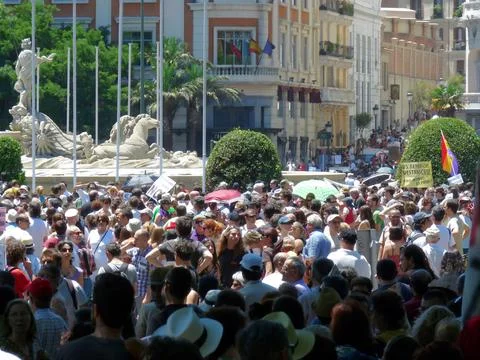 Massive demonstration. 19-J protests, Madrid. 15M Stock Photos