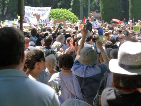 Massive demonstration. 19-J protests, Madrid. 15M Stock Photos