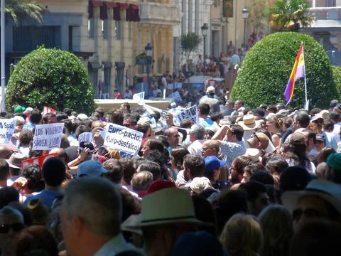 Massive demonstration. 19-J protests, Madrid. 15M Stock Photos