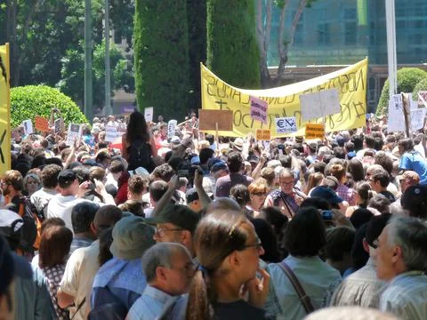 Massive demonstration. 19-J protests, Madrid. 15M Stock Photos