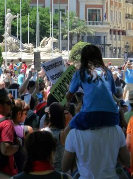 Massive demonstration. 19-J protests, Madrid. 15M Stock Photos