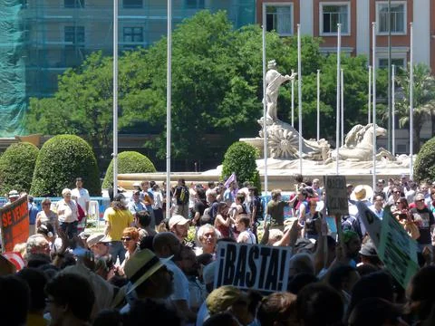 Massive demonstration. 19-J protests, Madrid. 15M Stock Photos