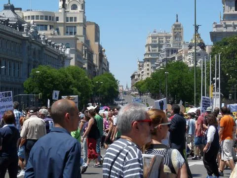 Massive demonstration. 19-J protests, Madrid. 15M Stock Photos