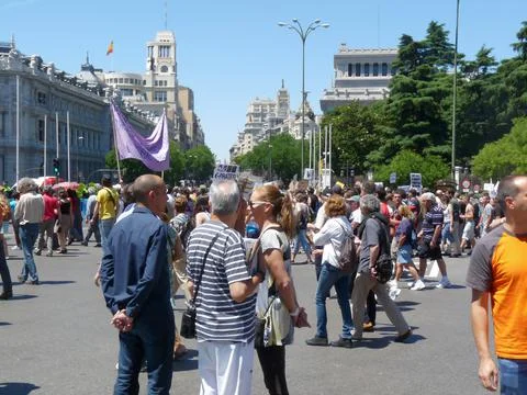 Massive demonstration. 19-J protests, Madrid. 15M Stock Photos