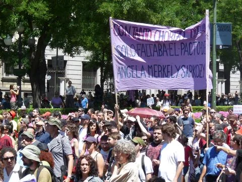 Massive demonstration. 19-J protests, Madrid. 15M Stock Photos