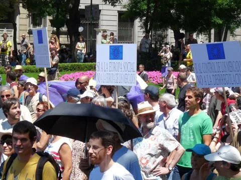 Massive demonstration. 19-J protests, Madrid. 15M Stock Photos
