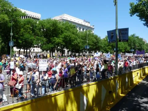 Massive demonstration. 19-J protests, Madrid. 15M Stock Photos