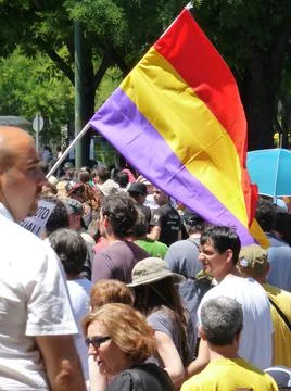 Massive demonstration. 19-J protests, Madrid. 15M Stock Photos