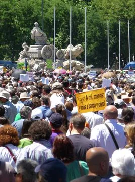 Massive demonstration. 19-J protests, Madrid. 15M Stock Photos