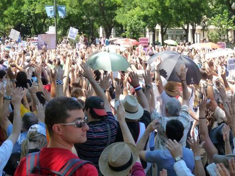 Massive demonstration. 19-J protests, Madrid. 15M Stock Photos