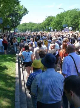 Massive demonstration. 19-J protests, Madrid. 15M Stock Photos