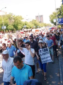 Massive demonstration. 19-J protests, Madrid. 15M Stock Photos