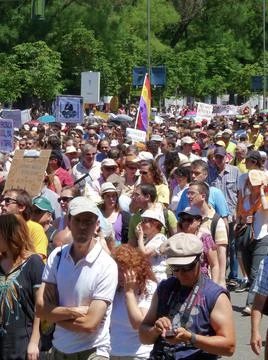 Massive demonstration. 19-J protests, Madrid. 15M Stock Photos