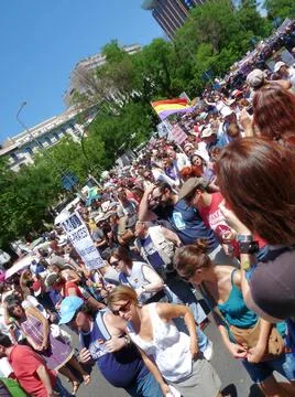 Massive demonstration. 19-J protests, Madrid. 15M Stock Photos