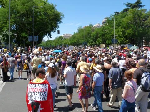 Massive demonstration. 19-J protests, Madrid. 15M Stock Photos