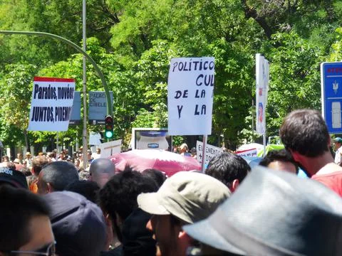 Massive demonstration. 19-J protests, Madrid. 15M Stock Photos