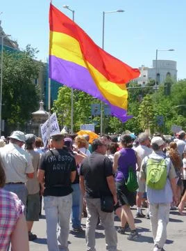 Massive demonstration. 19-J protests, Madrid. 15M Stock Photos